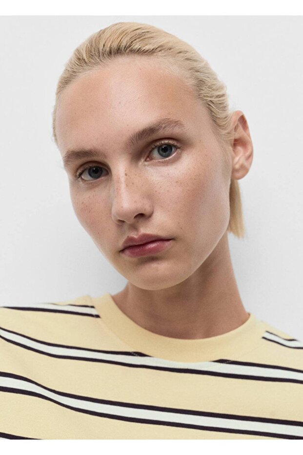 Pamuklu çizgili tişört - 6