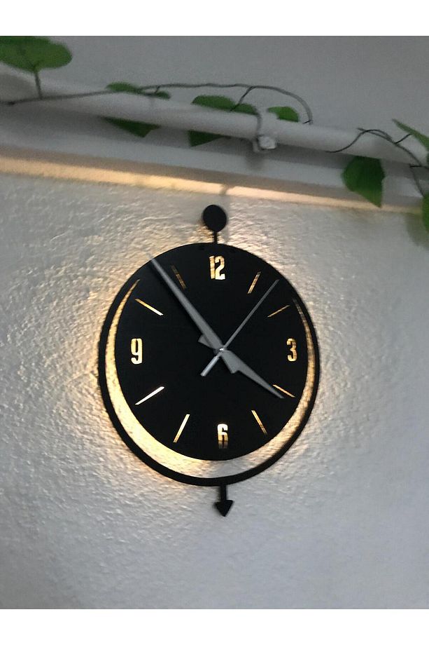 Minimalist Ledli Ahşap Duvar Saati - 4