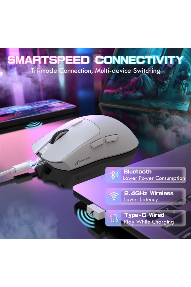 ATTACK SHARK X1 Üç Modlu Oyuncu Faresi Dokunmatik Yüzey RGB Şarj İstasyonu PAW3395PRO Sensör - 1
