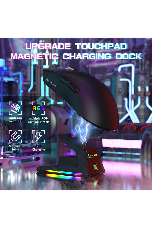 ATTACK SHARK X1 Üç Modlu Oyuncu Faresi Dokunmatik Yüzey RGB Şarj İstasyonu PAW3395PRO Sensör - 7