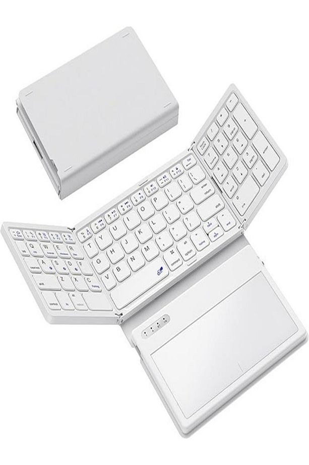 Katlanabilir Beyaz Bluetooth Klavye + Touchpad Ultra Taşınabilir Type-C Şarj - 1