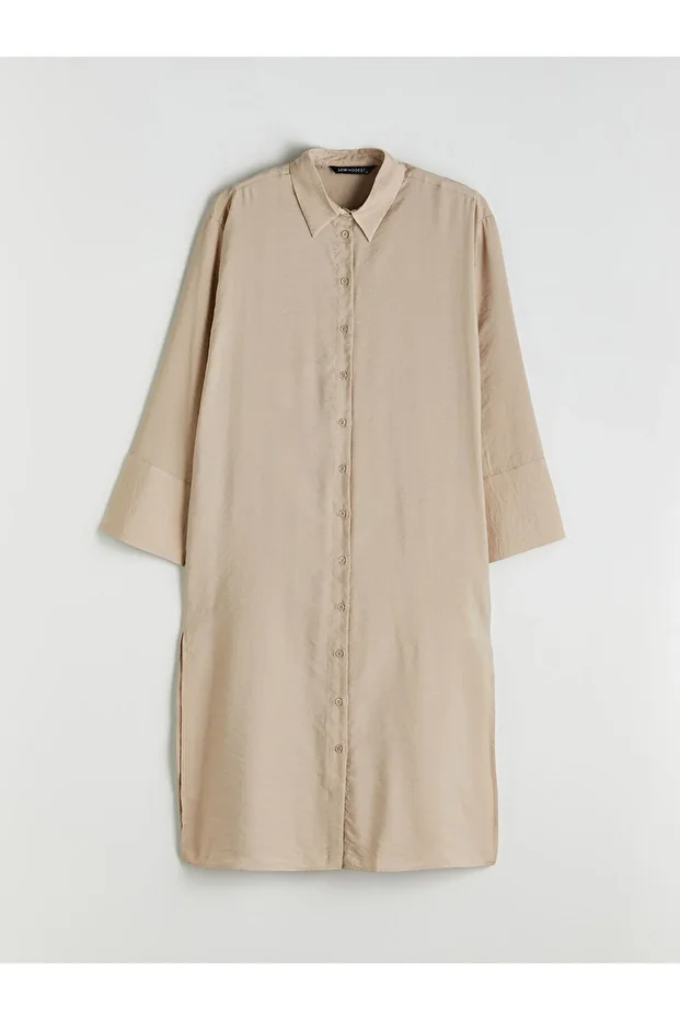 Oversize Modal Karışımlı Kadın Gömlek Tunik - 5