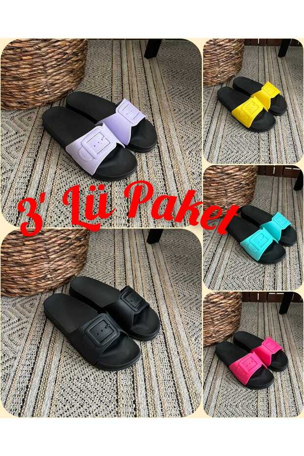 3 Pack Plastic Buckle Look Slippers Comfortable Women's Home and Outdoor Slippers Summer Daily Slippers