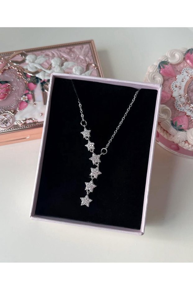 Shooting Star Tarnish Free Steel Y Necklace Gold Color Starry Y Necklace Low-Cut Necklace Steel Women Necklace