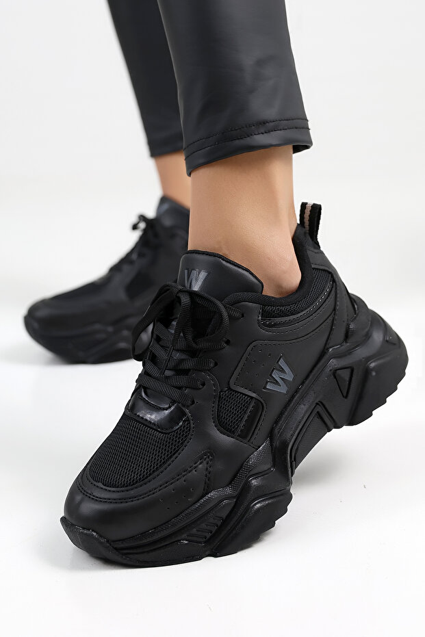 Women's Black Daily Sneakers, High Sole - With Color Options