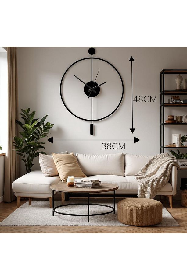 Minimalist Siyah Ahşap Duvar Saati – 49X38CM Sessiz Quartz Mekanizma - 3