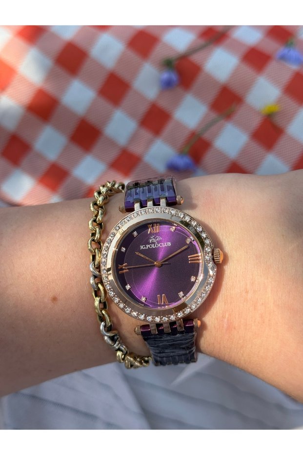 Jg.Polo Club Purple Color Special Series Stone Strawberry Cord Steel Color Does Not Change Women's Watch