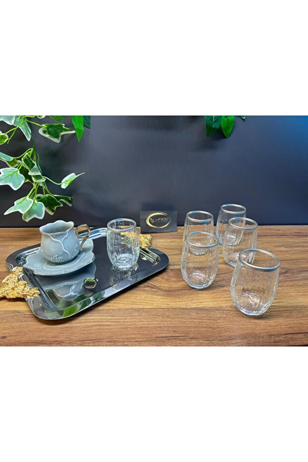 Ars Linka Silver Gilded Coffee Side Glass for 6 People, Water Glass, Soda-Soda Drink Glass
