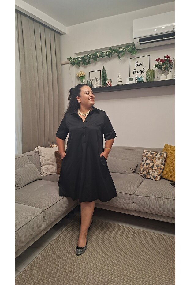 Siyah Gömlek Elbise - 1