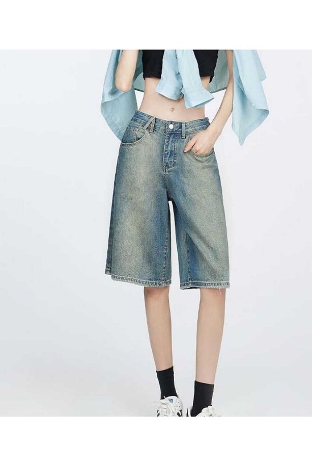 Y2K Yıkamalı BAGGY Unisex Denim Şort Bermuda - 1