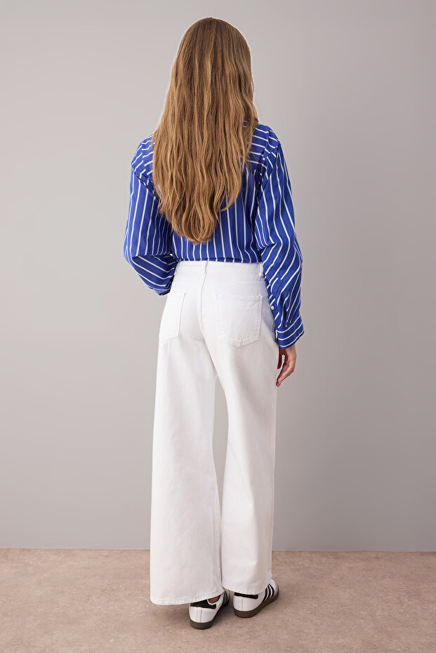 Beyaz Yüksek Bel Geniş Paça Wide Leg Jeans TWOAW26JE00023 - 4