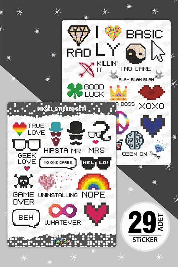 Pixel Figures Sticker Set, Pixel Themed Sticker Set, 29 Pieces of Pixel Themed Stickers