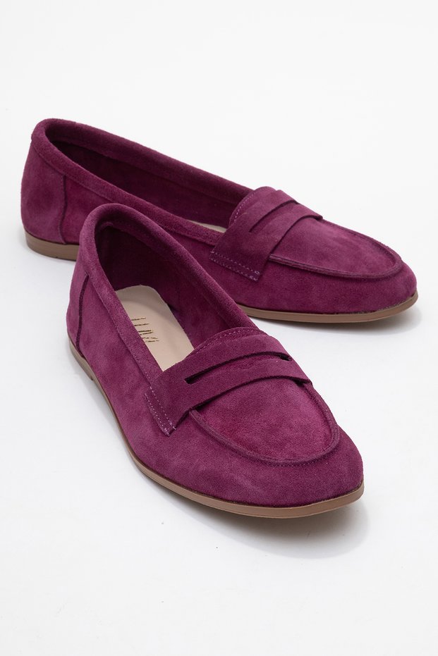 F02 Purple Suede Genuine Leather Women's Loafer Shoes