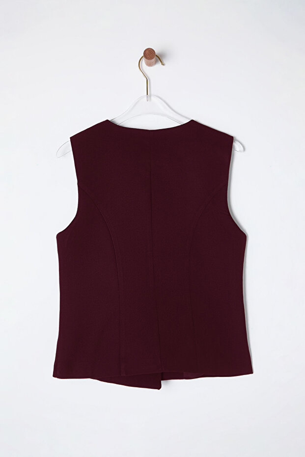 Bordo Regular Dar Kalıp Bağlama Detaylı Yelek TWOSS25YE00023 - 8