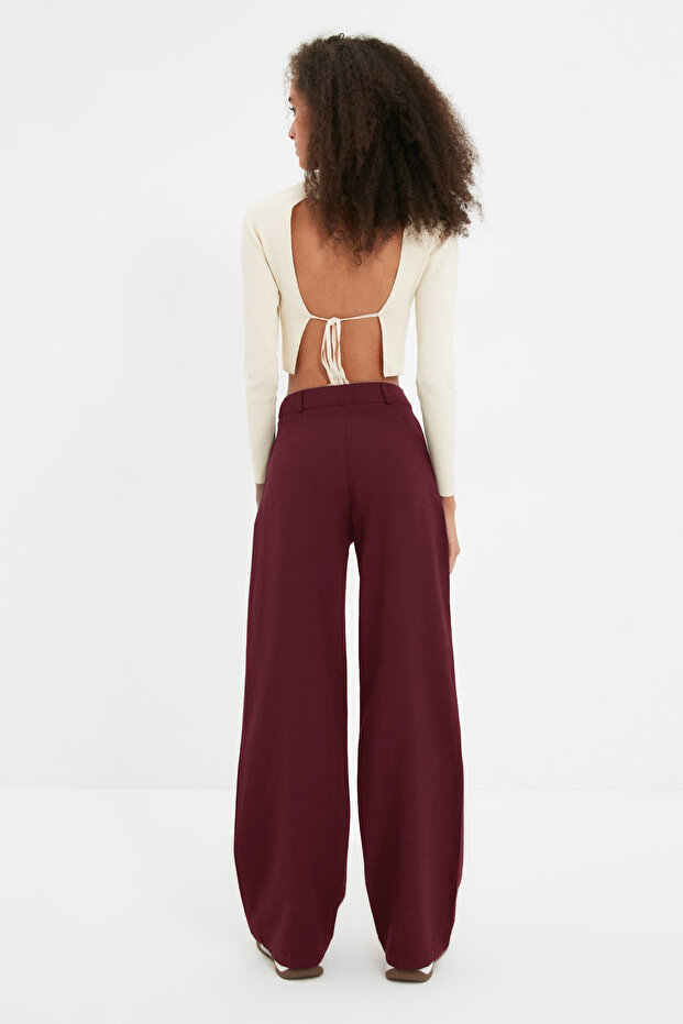 Bordo Wide Leg/Geniş Paça Pilili Pantolon TWOAW22PL0475 - 9