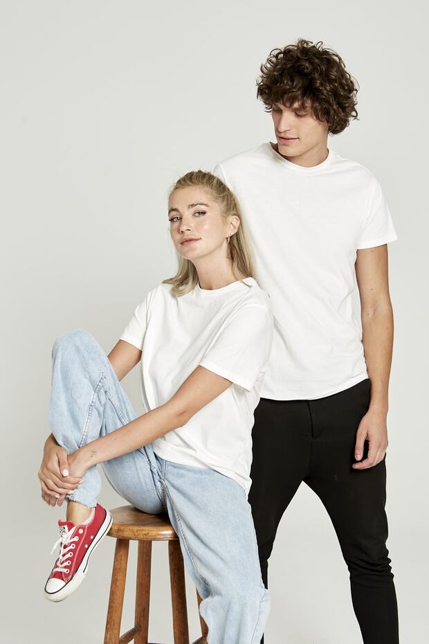 Beyaz Basıc Kadın Örme T-shırt - 2