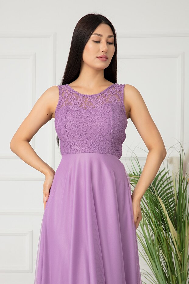 Metiy 3380-4 Dantel Ve Şifon Elbise - 4