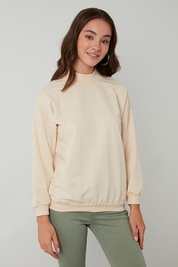 Dik Yaka Basic Örme Sweat Bayan Sweat 5863323 - 4