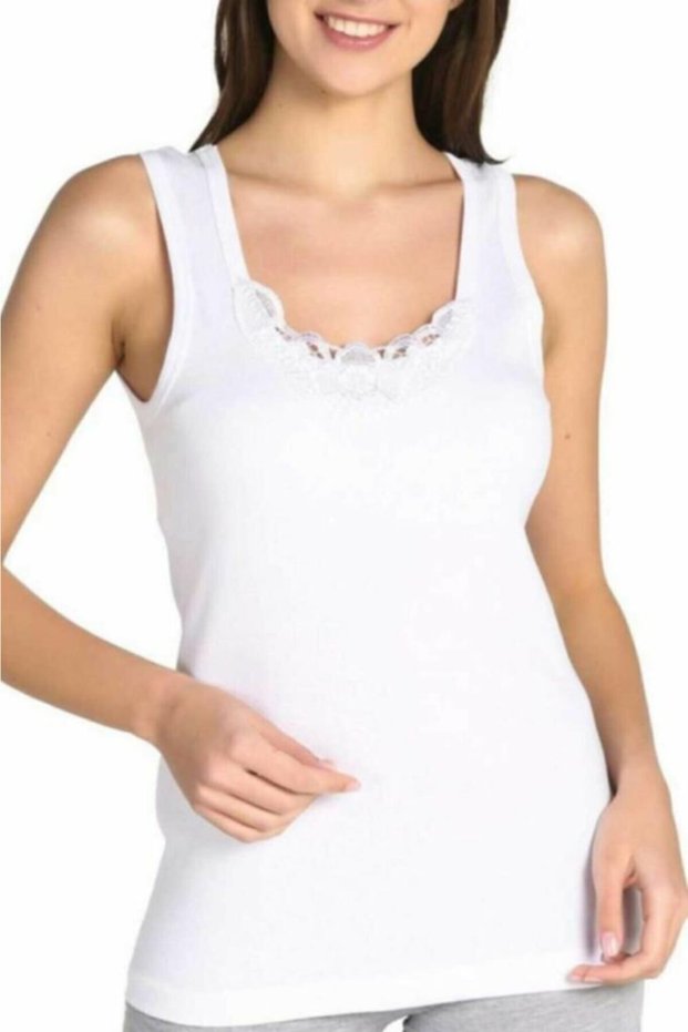 Pack of 6 Oversize Mother of Pearl Women's Wide Strap Laced Tank Top