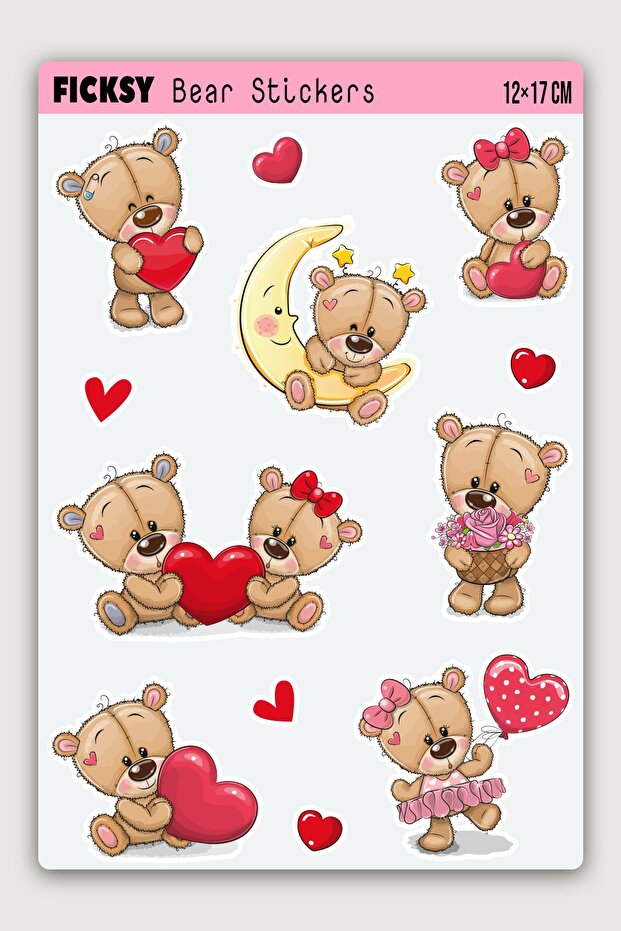 Cute Teddy Bear Teddy Bear Valentine's Day Themed Sticker Set - 12 Label Stickers