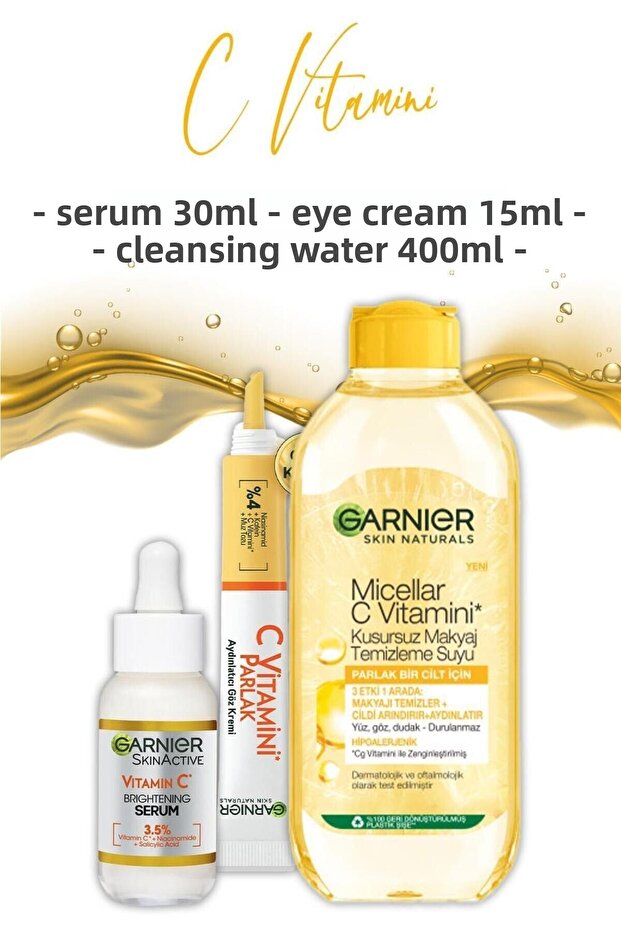 Vitamin C Serum 30 ml, Eye Cream 15 ml and Cleansing Water 400 ml