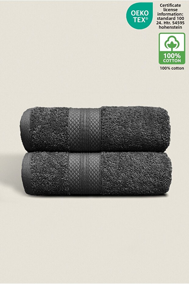 2-Piece Towel Set 100% Cotton Certified, Hand / Face / Kitchen Towel Set Anthracite - 50X80Cm