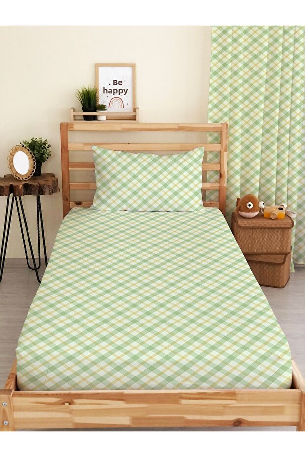 Green Single Diamond Patterned Elastic Sheet Set - 1