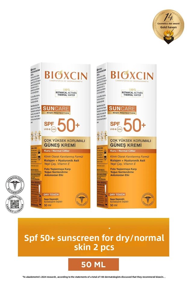 Sun Care Spf50 Very High Protection Sun Cream 50 ml Dry/Normal Skin-Collagen Hyaluronic Acid 2 Pcs