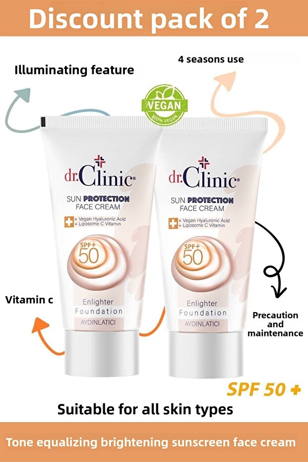 SPF+50 Brightening Face Cream - Sunscreen Set of 2 (50ml)