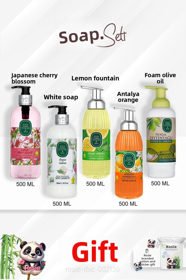 500 ml Soap Package Fountain Lemon, Antalya Orange, Japanese Cherry Blossom, White Soap, Olive Oil and