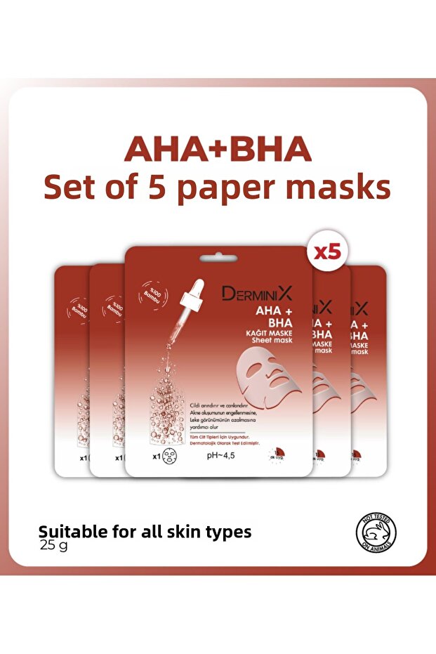 5-Pack Aha+Bha Revitalizing & Purifying Face Mask – Pore Tightening & Skin Renewing
