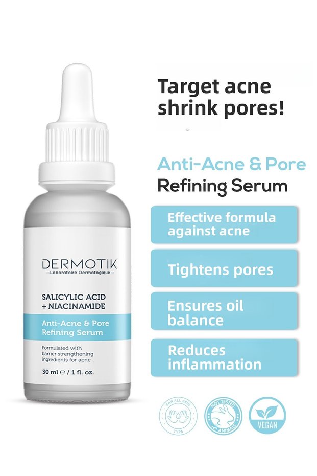 Black Acne Serum with Niacinamide and Salicylic Acid - Pore Firming, 30 ml