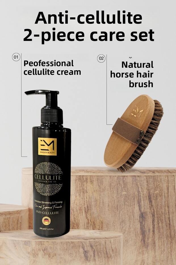 Anti-Cellulite Cream and Anti-Cellulite Natural Horsehair Brush Set Professional Care Product
