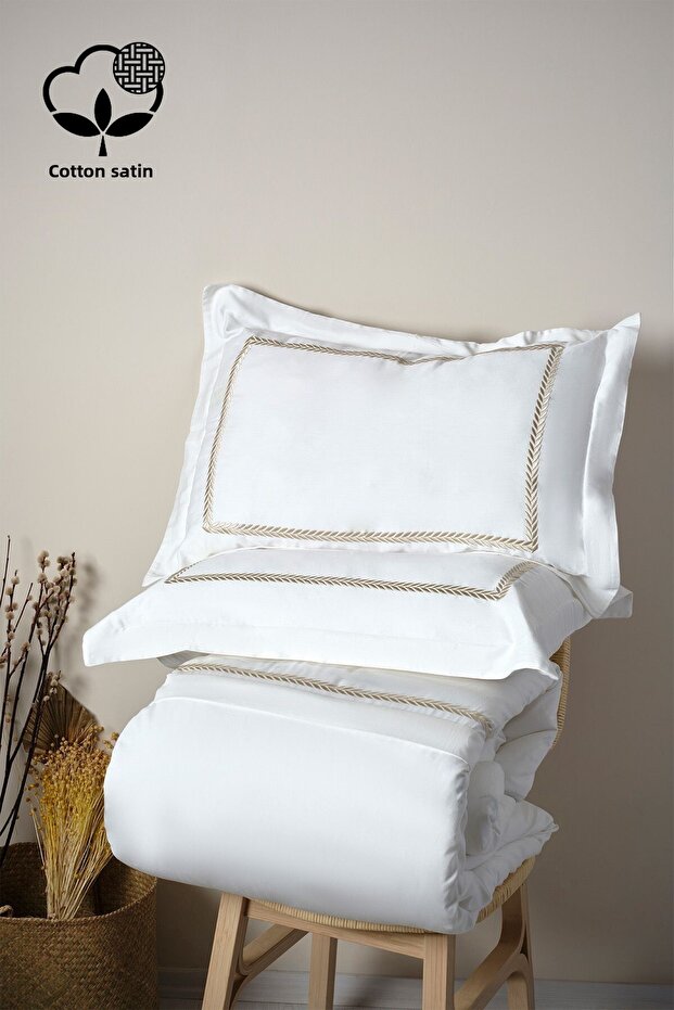 Olympos Embroidered Cotton Satin King Size 6 Piece Duvet Cover Set