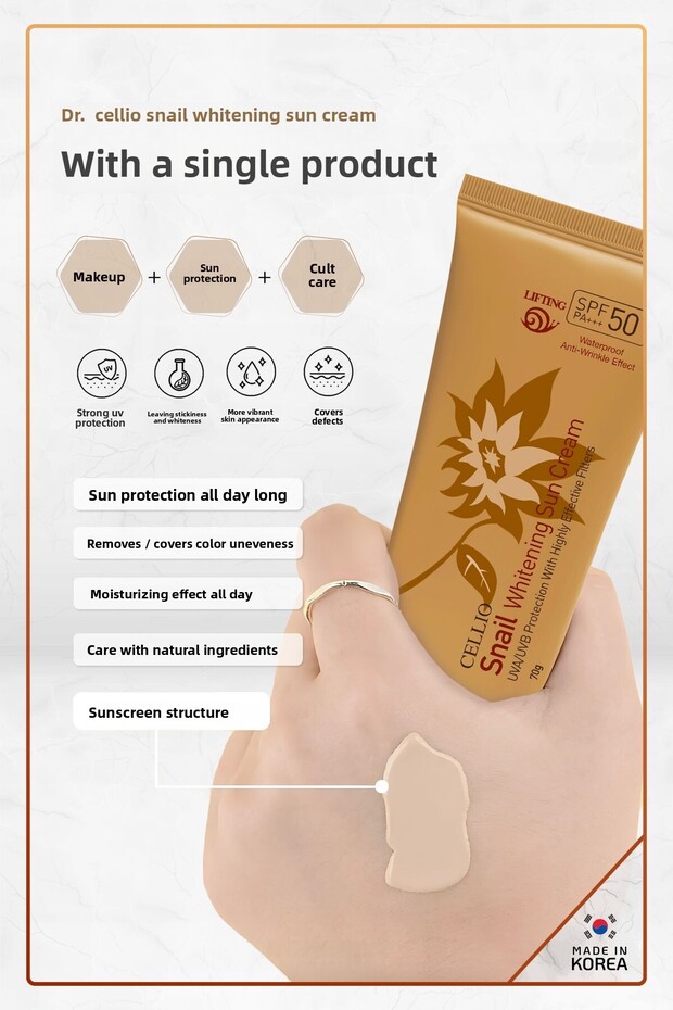 Snail Extract Brightening SPF50 Sunscreen Cream - Uva/UVB Effect, Made in Korea - 3