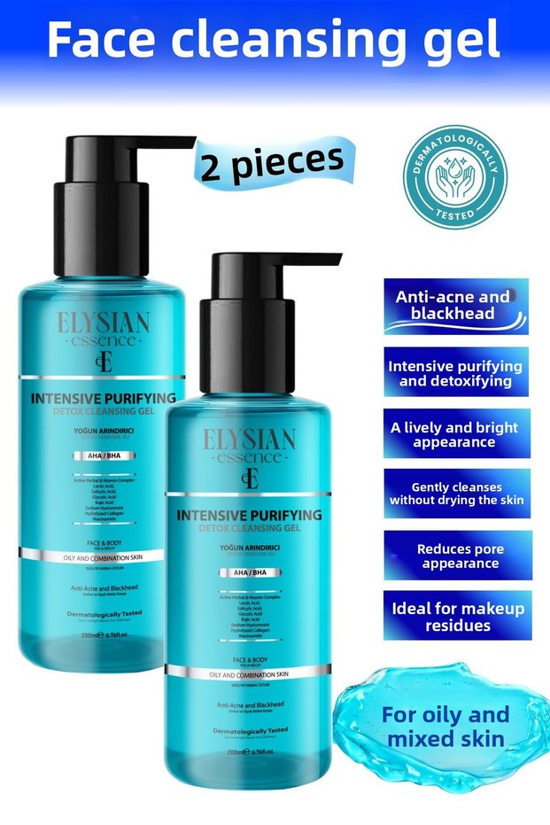 Intensive Purifying Detox Facial Cleansing Gel Set of 2 - Anti-Acne and Blackhead - Aha Bha