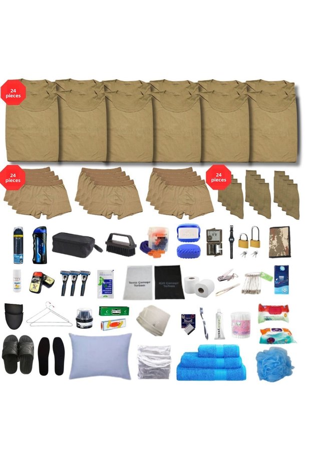 24-Piece All-Inclusive Military Service Set - Khaki Undershirt, Boxer Shorts, Socks, Military Gear Pack 2025