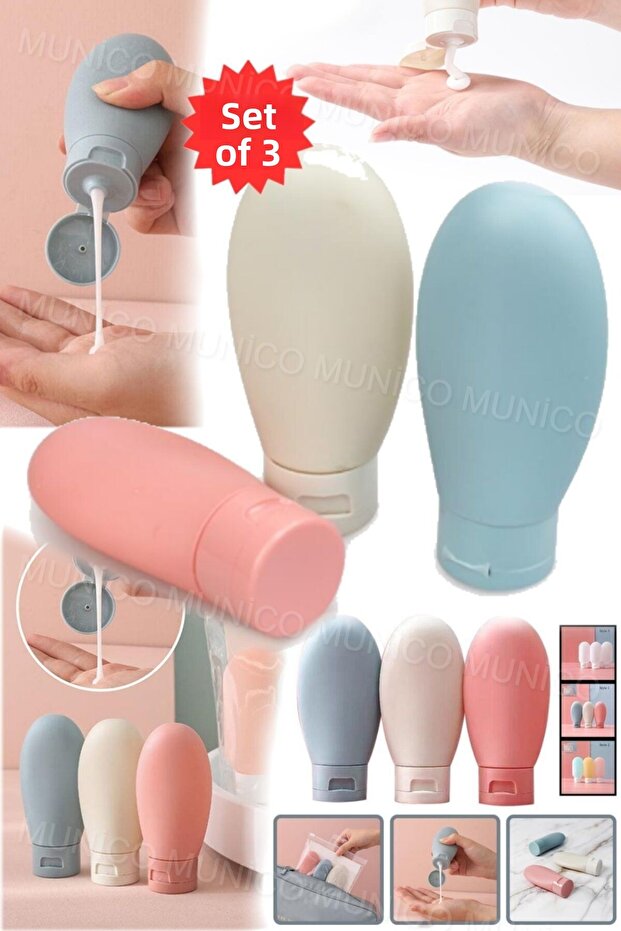 Munico Travel Containers - Μπουκάλια κρέμας και σαμπουάν, Σετ 3 τεμαχίων 60 ML - 8