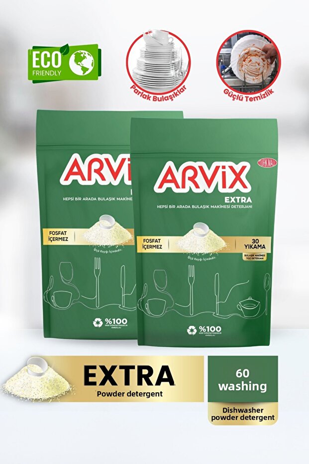 ARVIX الكل في واحد مسحوق غسيل لغسالة الأطباق 2 عبوة 60 غسلة