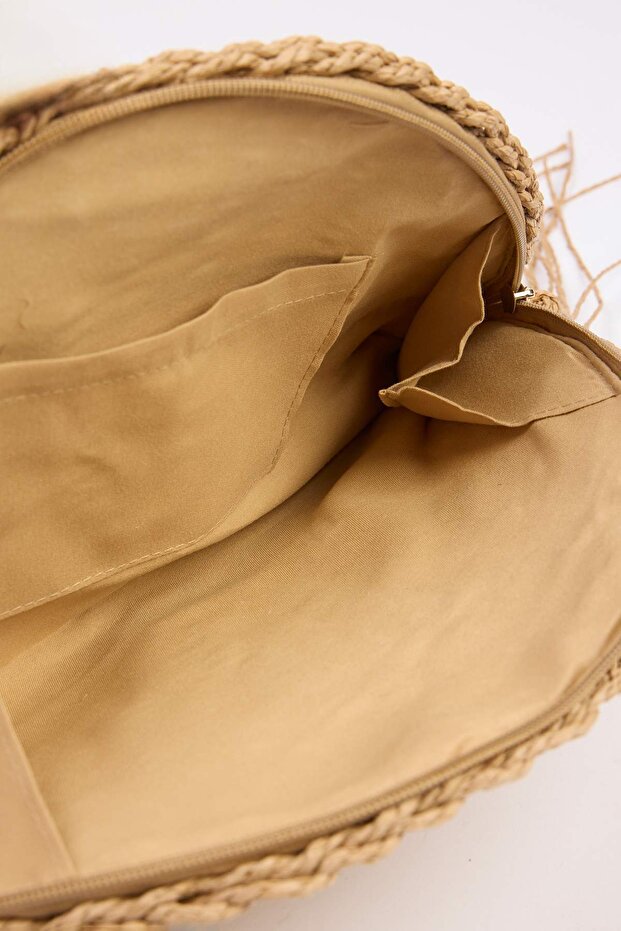 Camel Püskül Detaylı Hasır Kadın Mini Boy Clutch Çanta TAKSS25PY00005 - 7