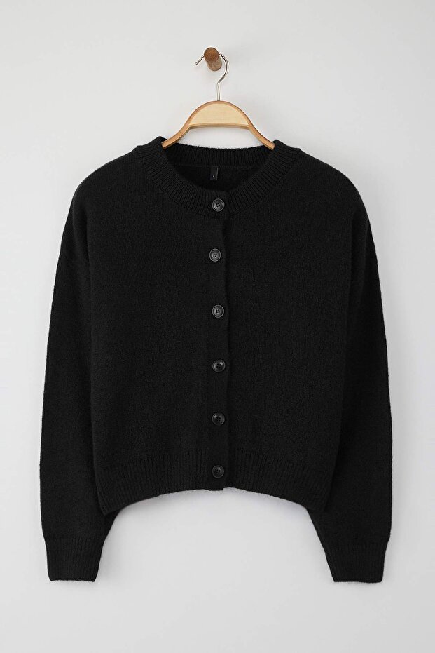 Wardrobe Essentials Siyah Alpaka Yünü Karışımlı Geniş Kalıp Triko Hırka | TWOAW26HI00089 - 5
