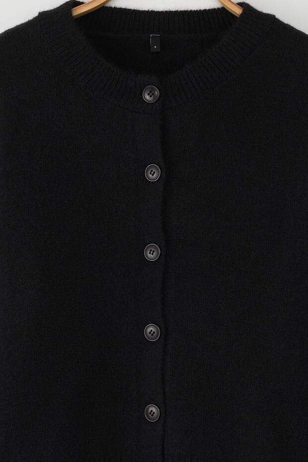 Wardrobe Essentials Siyah Alpaka Yünü Karışımlı Geniş Kalıp Triko Hırka | TWOAW26HI00089 - 6