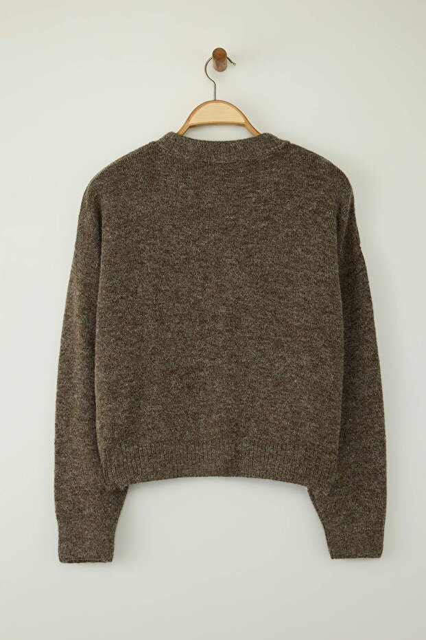 Wardrobe Essentials Vizon Alpaka Yünü Karışımlı Geniş Kalıp Triko Hırka | TWOAW26HI00089 - 7