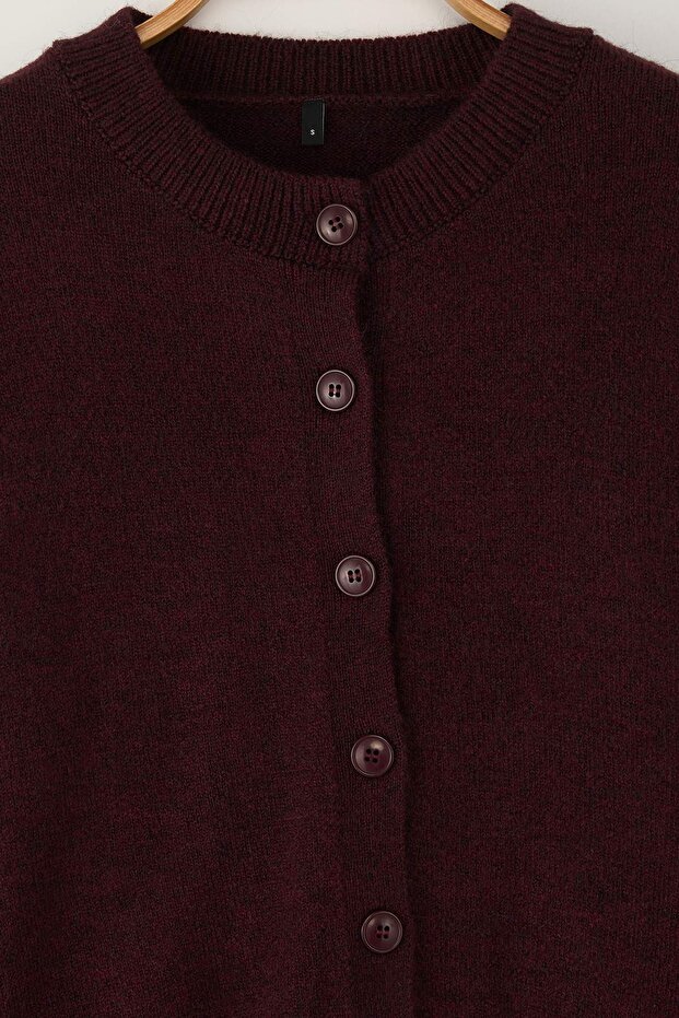 Wardrobe Essentials Bordo Alpaka Yünü Karışımlı Geniş Kalıp Triko Hırka | TWOAW26HI00089 - 6