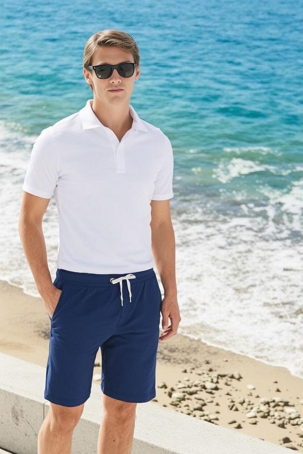 Pamuklu Erkek Indigo Casual Şort 2 Iplik Yan Cepli Bağcıklı Regular Fit Boru Paça Günlük Bermuda - 2