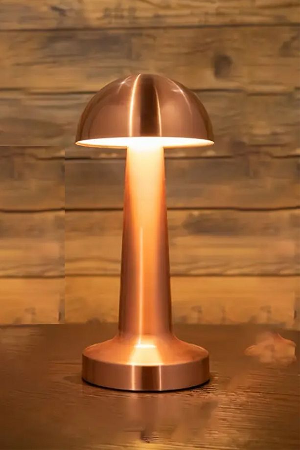 Mantar Model Retro Masa Lambası Rosegold Bakır Dimmerli Şarjlı Dekoratif Dokunmatik Masa Lambası - 3