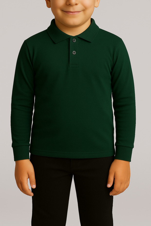 UNISEX KIDS POLO COLLAR LONG SLEEVE DARK GREEN T-SHIRT