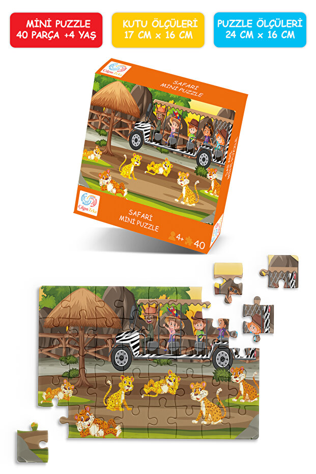 Safari Gezisi Mini Puzzle 40 Parça 3-7 Yaş Çocuk Puzzle Yapboz - 5
