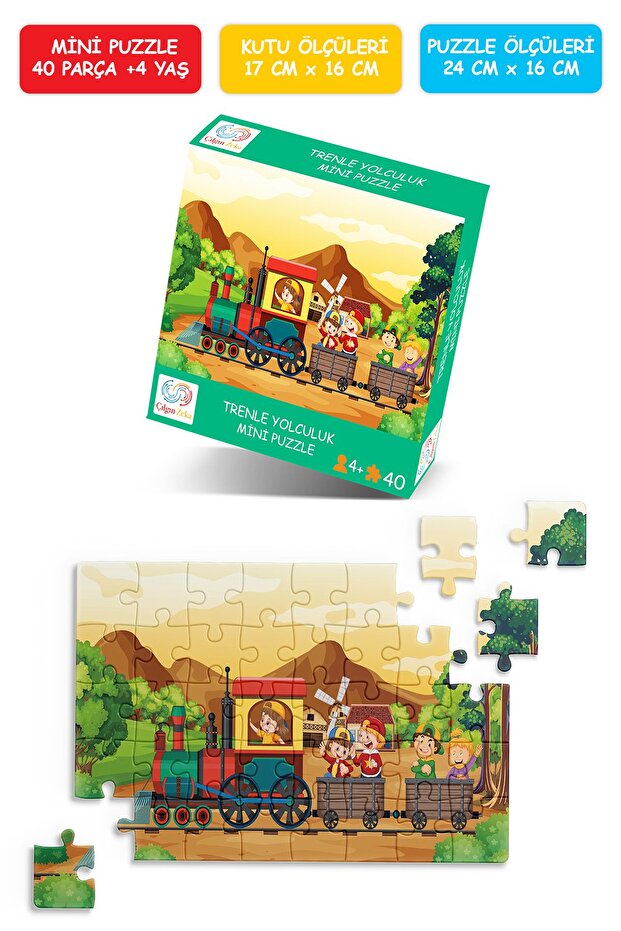Trenle Yolculuk Mini Puzzle 40 Parça 3-7 Yaş Çocuk Puzzle Yapboz - 1