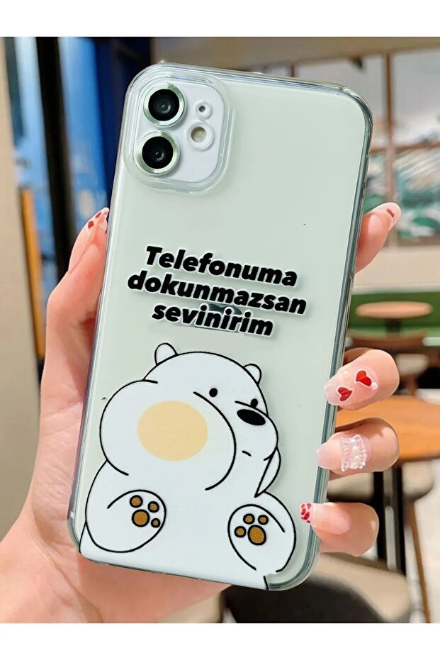 iPhone 11 Compatible Cute Bear Patterned Transparent Silicone Case - 3
